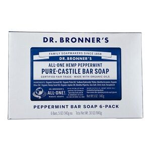 6-Pack Box of Dr. Bronner's Pure Castille Peppermint Bar Soap